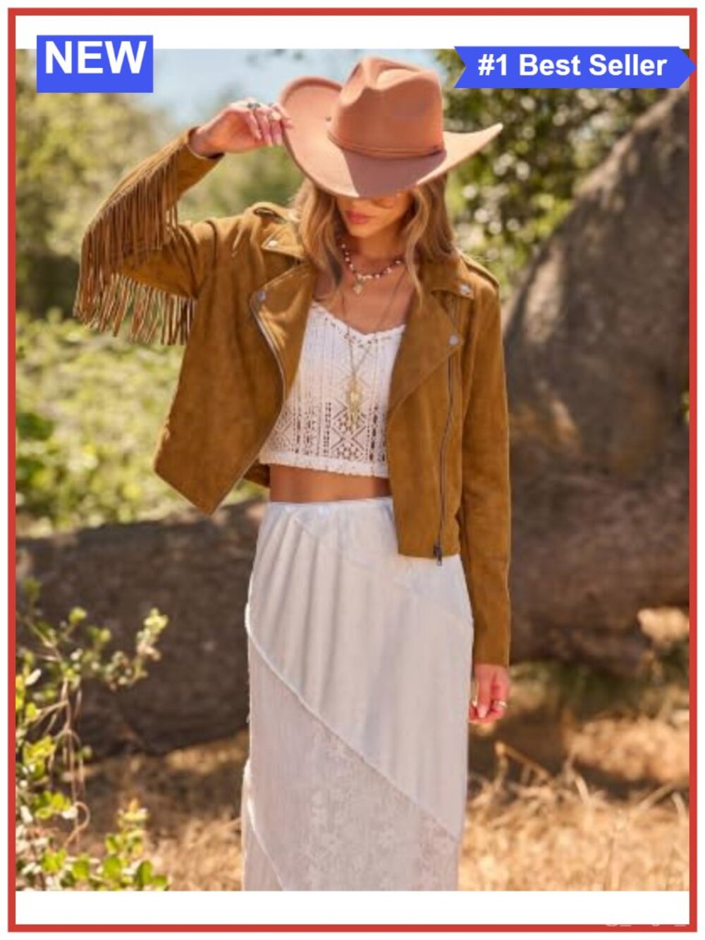 Faux Suede Cropped Fringe Jacket Western Zip Up Moto Casual - Picture 6 of 6